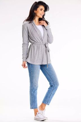 Luźny sweter damski z paskiem (Szary, L/XL)