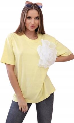 Elegancka Bluzka Bawełniana z Ozdobnym Kwiatem żółta