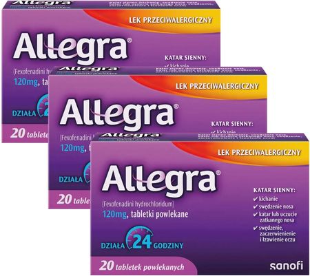 ZESTAW: 3 x Allegra 120 mg, 20 tabletek
