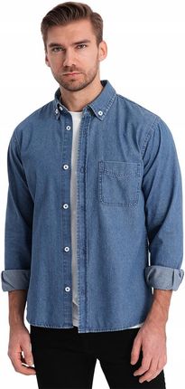Klasyczna koszula męska jeansowa Slim niebieska OM-SHDS-0116 S