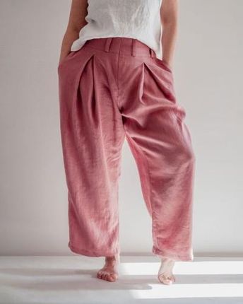 spodnie lniane z wysokim stanem Verve - różowe