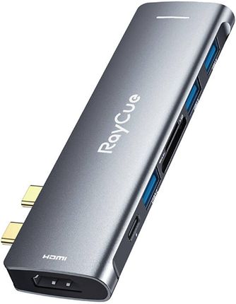 Raycue Hub 7w2 2x USB-C do Thunderbolt 3 + 3x USB-A 3.0 5Gbps + SD/TF 3.0 + HDMI 4K60Hz (szary) (XLRC3702)