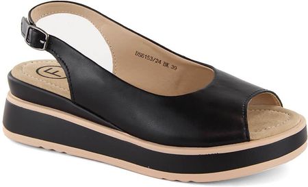 Skórzane sandały damskie na platformie czarne Filippo DS6153