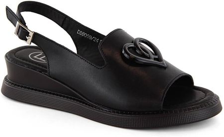 Skórzane sandały damskie na koturnie czarne Filippo DS6069