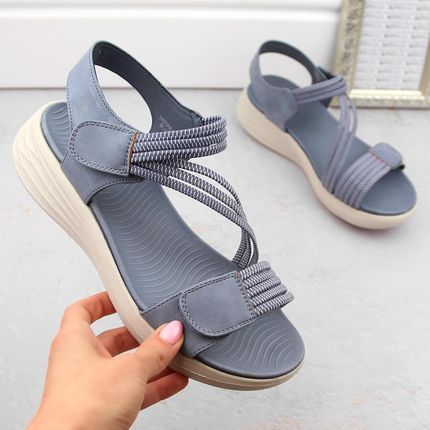 Sandały damskie komfortowe na rzepy z gumkami niebieskie eVento 7056