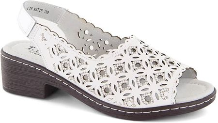 Skórzane komfortowe sandały damskie na obcasie białe T.Sokolski