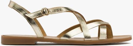 Sandały damskie skórzane srebrne lekkie Ryłko skóra foliowana buty letnie