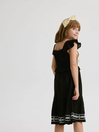 Reserved - Bawełniana sukienka z haftem - czarny