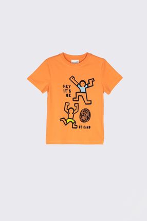 T-shirt z krótkim rękawem pomarańczowy z nadrukiem i napisami
