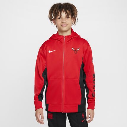 Bluza z kapturem i zamkiem na całej długości dla dużych dzieci Nike Dri-FIT NBA Chicago Bulls Showtime - Czerwony
