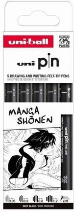 Uni Cienkopis Kreślarski Pin 200 Manga Shonen Czarny Różne Grubości 5Szt.