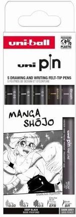 Uni Cienkopis Kreślarski Pin 200 Manga Shojo Dwa Kolory Różne Grubości 5Szt.
