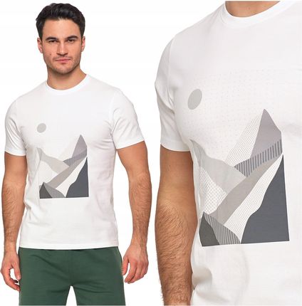 Biała Koszulka Męska Krótki Rękaw Bawełniana T-shirt Nadruk Góry Moraj XXL