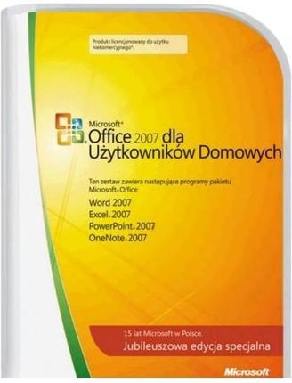 MICROSOFT OFFICE 2007 dla UŻYTKOWNIKÓW DOMOWYCH BOX POLSKI 32/64 BIT 1 PC / licencja wieczysta BOX DVD