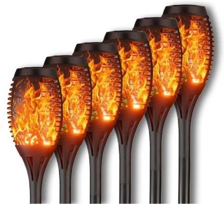 6 X Lampa Solarna Pochodnia Led Wbijana Słupek Efekt Płomień Latarnia Ogień