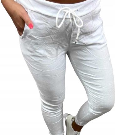 S403 Spodnie Gniecione Wiązane Gładkie Białe r. 46 (3XL)