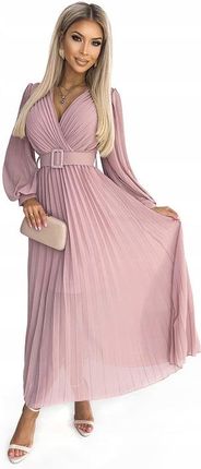 Sukienka damska wyszczuplająca plisowana z paskiem szyfonowa elegancka