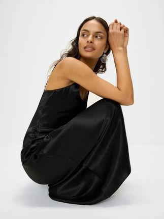 Reserved - Satynowa sukienka maxi w wiskozy - czarny