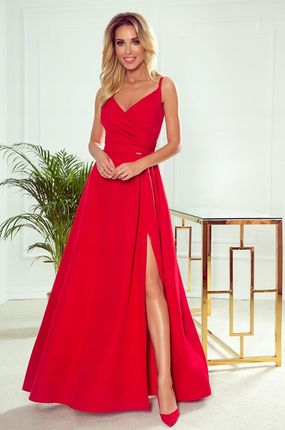 Piękna elegancka maxi długa suknia na ramiączkach - CZERWONA
