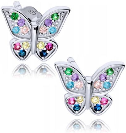 Euforia Srebrne Kolczyki 925 Kolorowe Motylki Dla Dzieci