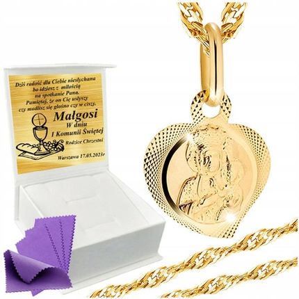 Euforia Złoty Łańcuszek Z Medalikiem 585 Na Komunię Chrzest Grawer+Upominek Gratis
