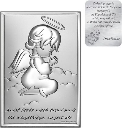 Beltrami Obrazek Na Chrzciny Srebrny Aniołek W Modlitwie Z Podpisem 6667S