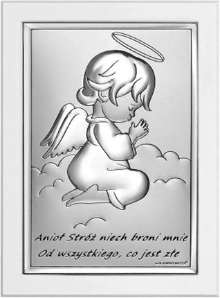 Beltrami Obrazek Na Chrzciny Srebrny Aniołek W Modlitwie Z Podpisem 8X11cm 6667Sw