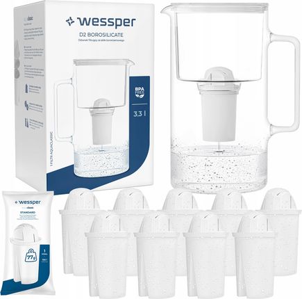 Dzbanek filtrujący Wessper D2 Borosilicate 3,3l 10 Filtr Aquaclassic WES202WH+9XFL02