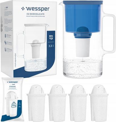 Dzbanek filtrujący Wessper D2 Borosilicate 3,3l 5X Filtr Aquaclassic WES202NB+4XFL02