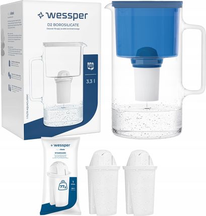 Dzbanek filtrujący Wessper D2 Borosilicate 3,3l 3X Filtr Aquaclassic WES202NB+2XFL02