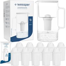 Dzbanek filtruj�cy Wessper Szklany 3,3l Bia�y 11X Filtr Aquaclassic WES202WH+10XFL02