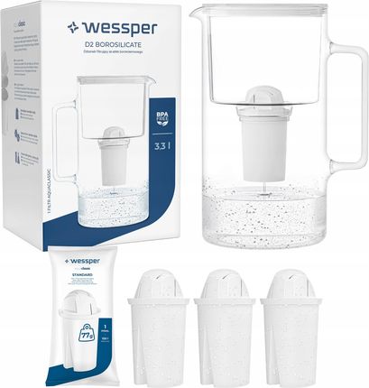 Dzbanek filtrujący Wessper D2 Borosilicate 3,3l 4X Filtr Aquaclassic WES202WH+3XFL02