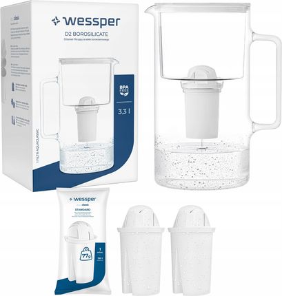 Dzbanek filtrujący Wessper D2 Borosilicate 3,3l 3X Filtr Aquaclassic WES202WH+2XFL02