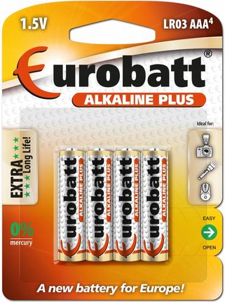 Eurobatt Baterie Alkaline Plus! 4Szt Aaa 1,5V Lr03 R3 Alkaliczne Mocne