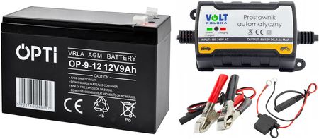 Volt Polska Zestaw: Akumulator Opti Vrla Agm 12V 9Ah + Prostownik 6Pro061202 6/12V 1,2A