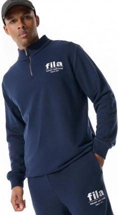 Męska bluza dresowa nierozpinana Fila Lisbon graphic half-zip sweater - granatowa