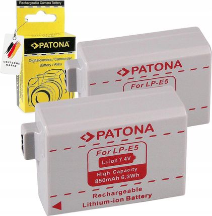 Patona 2x akumulator bateria LP-E5 7.4V 850mAh do Canon Eos 1000D, 500D itp 
