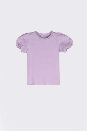 T-shirt z krótkim rękawem fioletowy z bufiastymi rękawkami