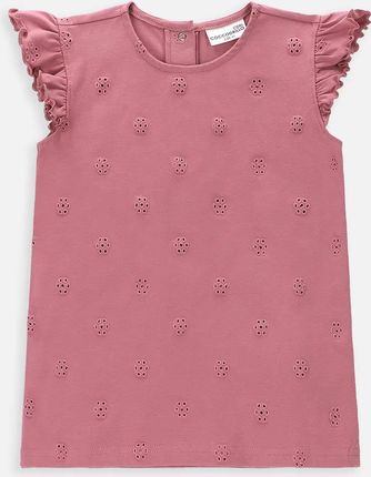 T-shirt bez rękawów różowy z koronkowymi falbankami
