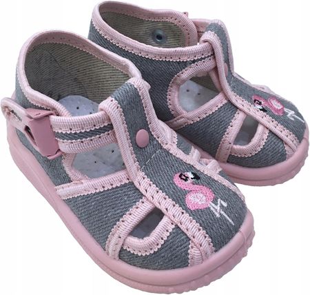 Sandałki buciki szaro-różowe z flamingiem r. 20