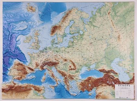 Mapa Europy 3D - Skala 1:7 500 000 - Napisy Angielskie 92X69