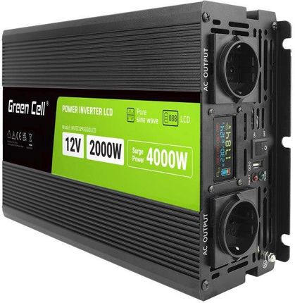 Green Cell Przetwornica Napięcia Powerinverter Lcd 12V-230V 2000W/4000W Czysta Sinusoida