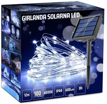 Lampa Solarna Girlanda Ogrodowa 100 Led Zimna 12M