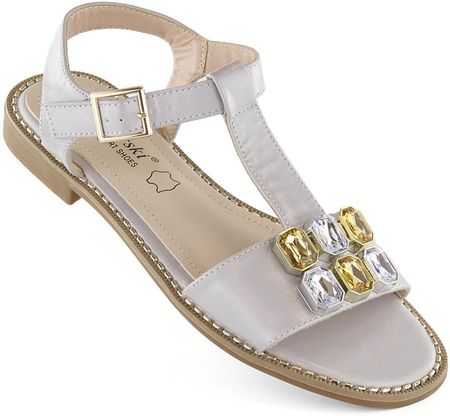 Sandały damskie z cyrkoniami komfortowe srebrne S.Barski 030