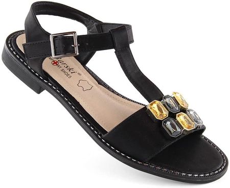Sandały damskie z cyrkoniami komfortowe czarne S.Barski 030