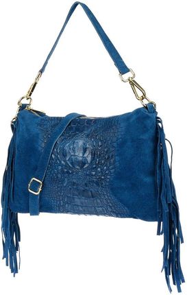 Niebieska damska włoska skórzana torebka frędzel pozioma Z24