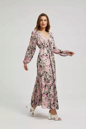 Sukienka maxi z kwiatowym wzorem szara M od Moodo