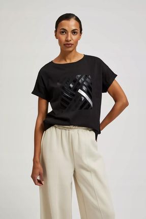 T-shirt z geometrycznym wzorem i okrągłym dekoltem czarny Xs od Moodo