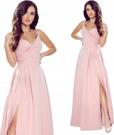 Sukienka Suknia Maxi Długa Rozkloszowana Na Ramiączkach Różowa Wesele 36