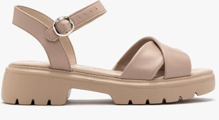 Beżowe sandały skórzane damskie Ryłko gladiatorki letnie wiosenne licowe 40